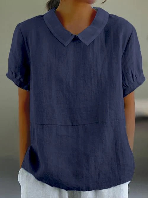 Georgiana Top | Short Sleeve Cotton Blouse with Collar