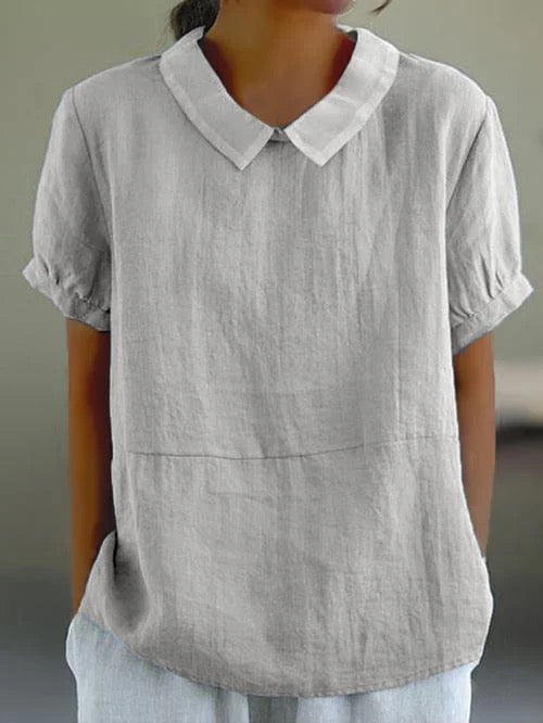 Georgiana Top | Short Sleeve Cotton Blouse with Collar