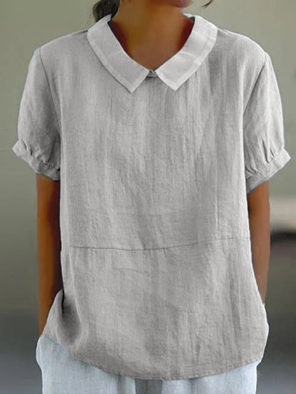 Georgiana Top | Short Sleeve Cotton Blouse with Collar