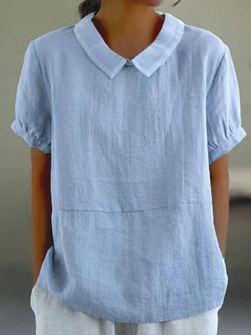 Georgiana Top | Short Sleeve Cotton Blouse with Collar