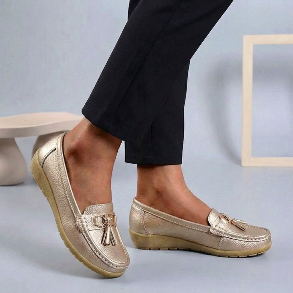 Isla Slip-On | Tassel Accents Stitched Trim Moccasins