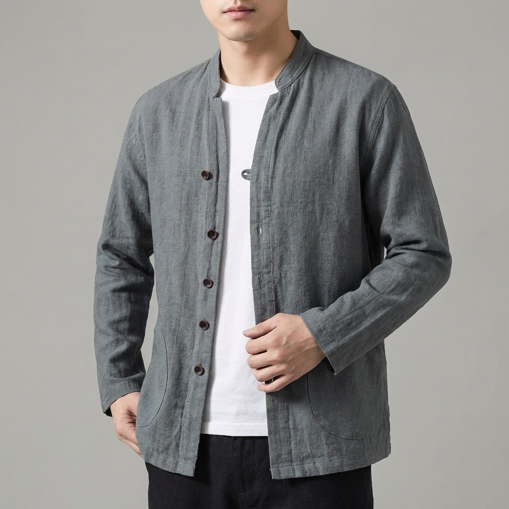 Harry Relaxed Fit Shirt Jacket | Mandarin Collar Button Front Shirt Jacket