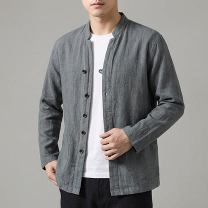 Harry Relaxed Fit Shirt Jacket | Mandarin Collar Button Front Shirt Jacket
