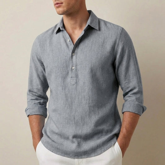 Theodore Relaxed Fit Henley Shirt | Collared Hip-Length Shirt