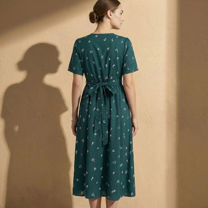 Amelia A-Line Dress | Wrap Front Tie-Back Midi Dress