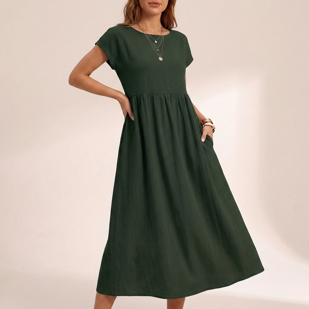 Isla Relaxed Fit Midi Dress | Boat Neck Pockets Dress