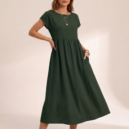Isla Relaxed Fit Midi Dress | Boat Neck Pockets Dress