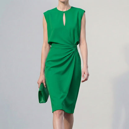 Isla Draped Knee-Length Dress | Ruched Waist Cap Sleeve Dress