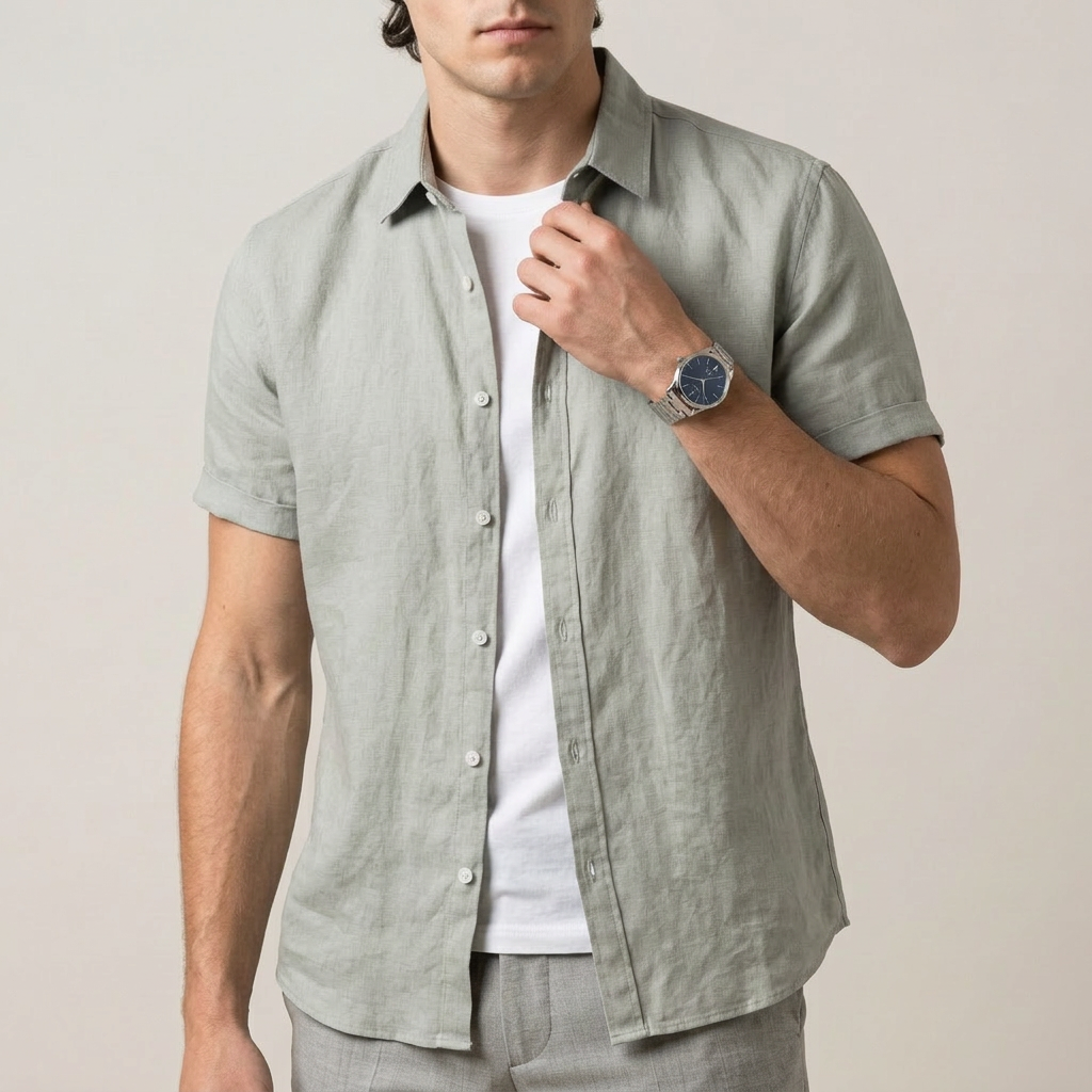 Arthur Relaxed Button-Front Shirt | Collared Cuffed Sleeve Shirt