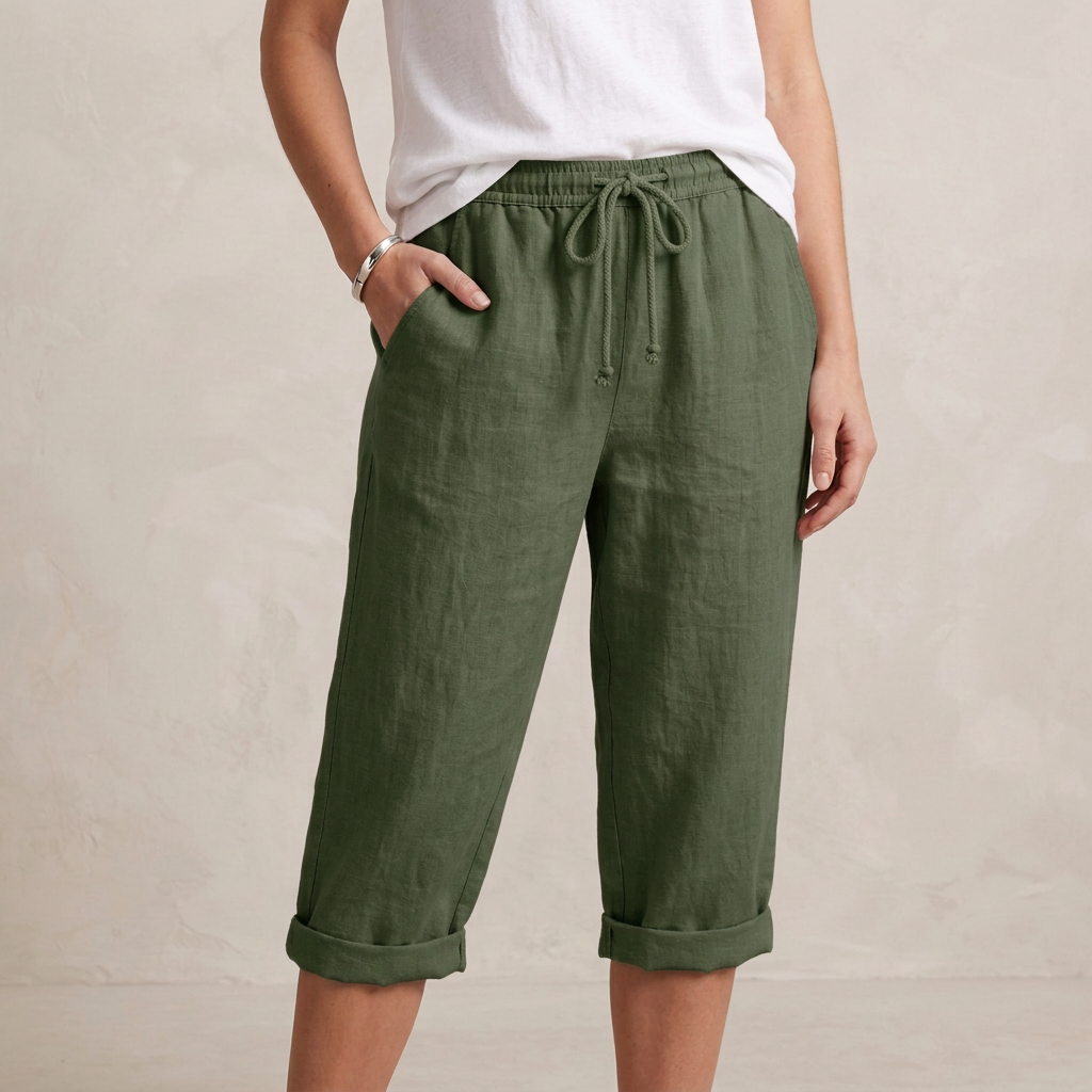 Isla Loose Fit Capri Pants | Drawstring Waist Pockets Capri Pants
