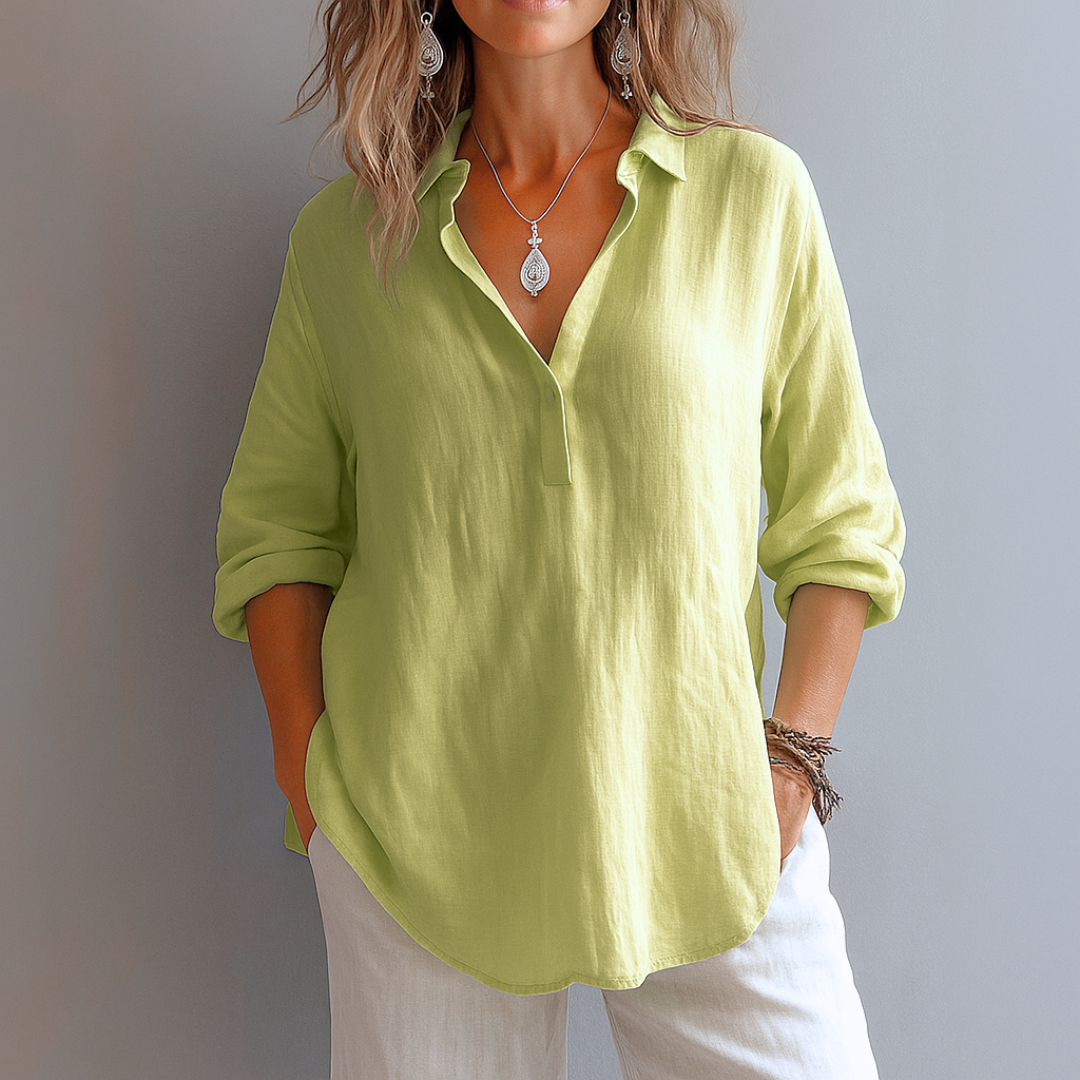 Olivia Relaxed Fit Blouse | Collared Button Placket Blouse