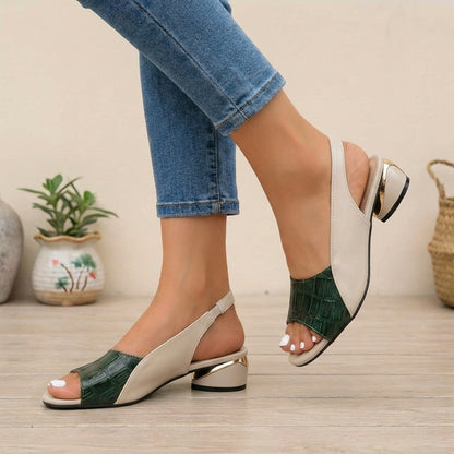 Emily Embossed Slingback Block Heel Sandals | Metallic Accent Sandals