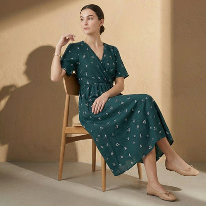 Amelia A-Line Dress | Wrap Front Tie-Back Midi Dress