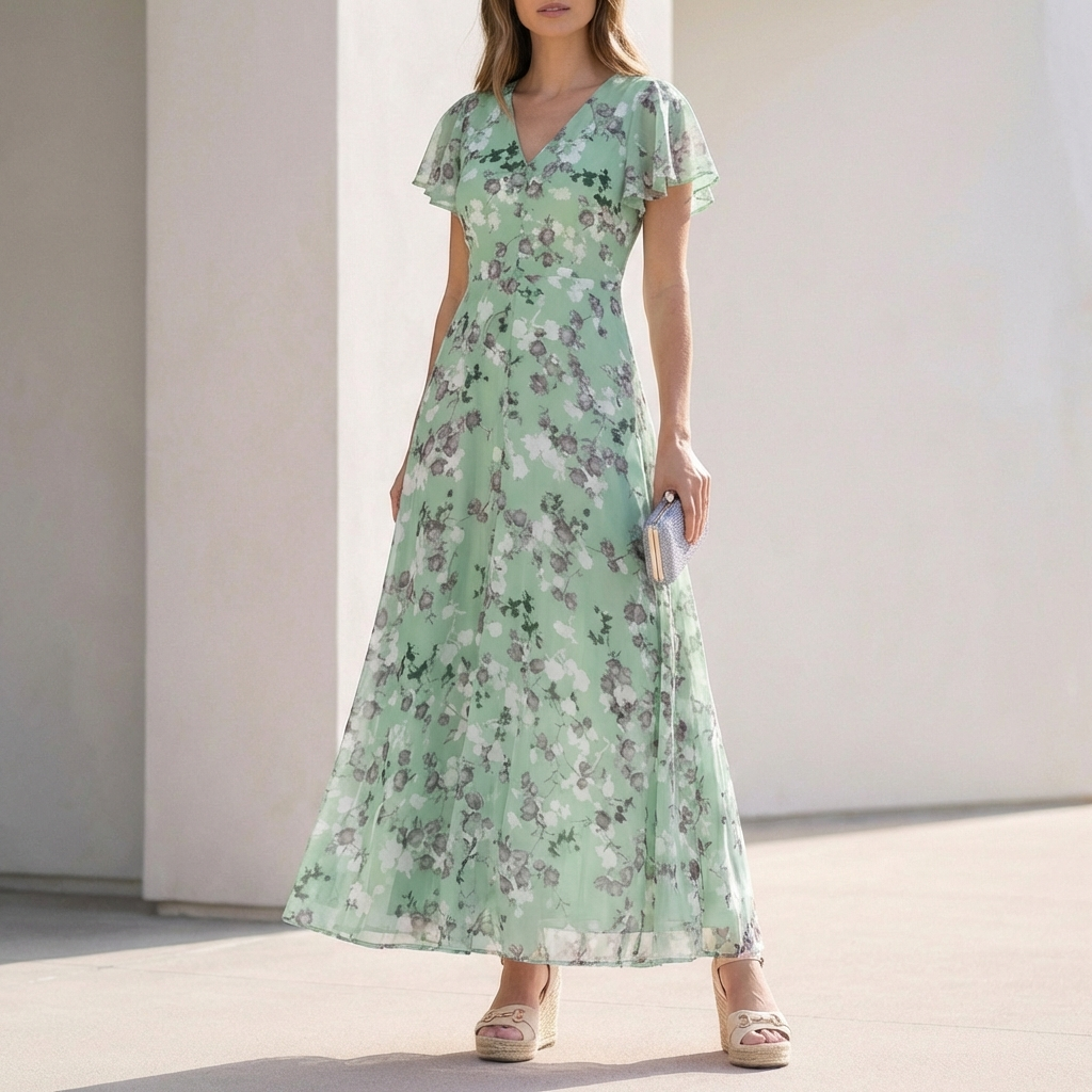 Isabella A-Line Maxi Dress | V-Neck Ruffled Dress