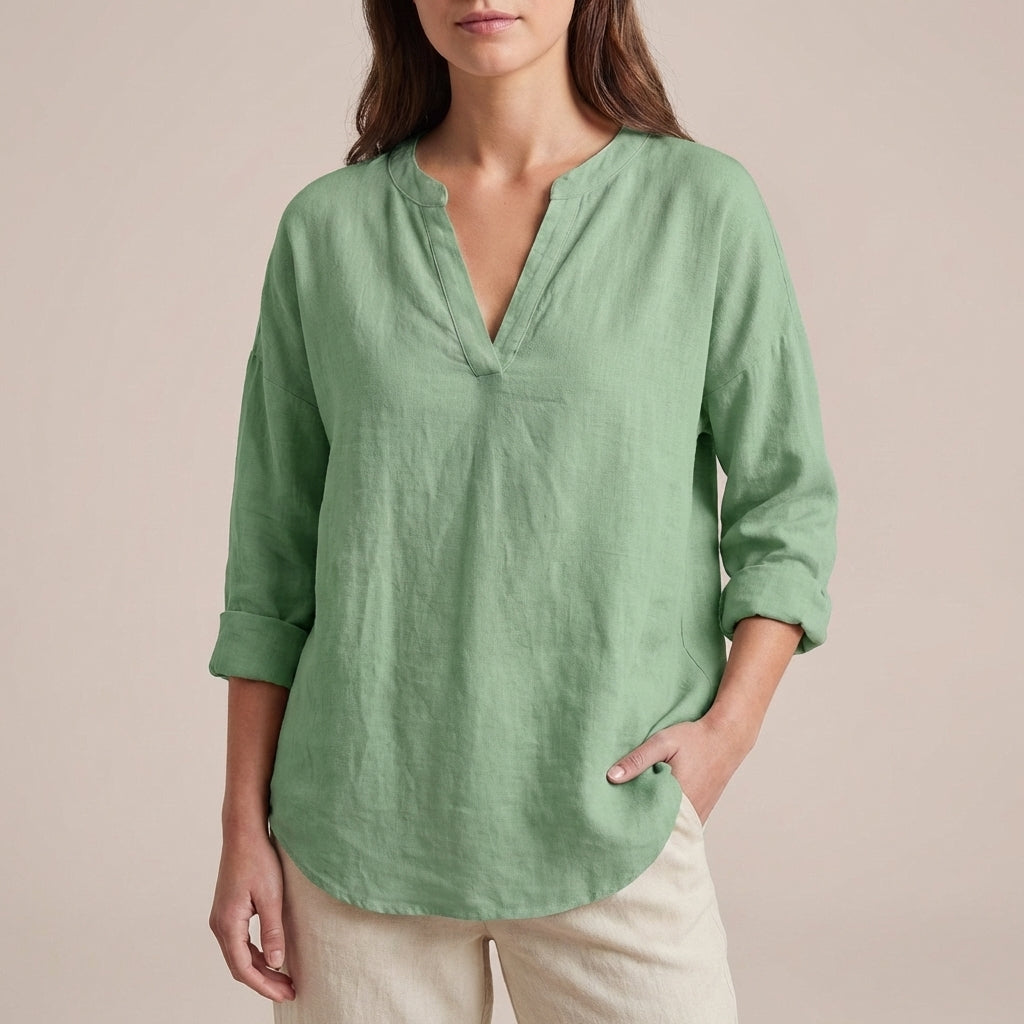 Alice Relaxed Fit Shirt | V-Neck Long Sleeve Tunic Shirt