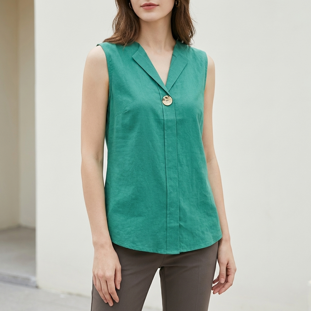 Isla Relaxed Fit Sleeveless Blouse | Collared Button Front Blouse