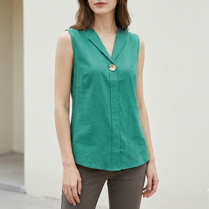 Isla Relaxed Fit Sleeveless Blouse | Collared Button Front Blouse