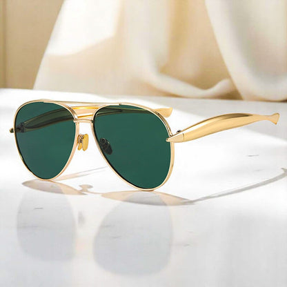Grace Oversized Aviator Sunglasses | Solid Double Bridge Wide Temples Aviator Sunglasses