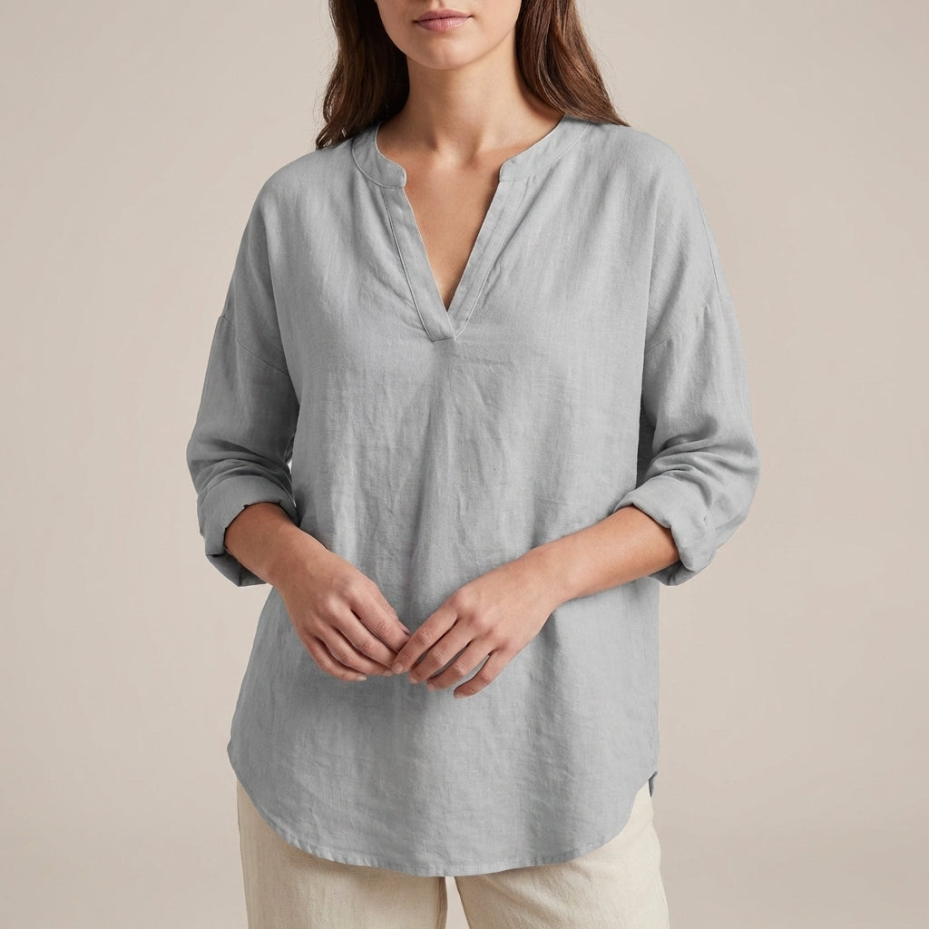 Alice Relaxed Fit Shirt | V-Neck Long Sleeve Tunic Shirt