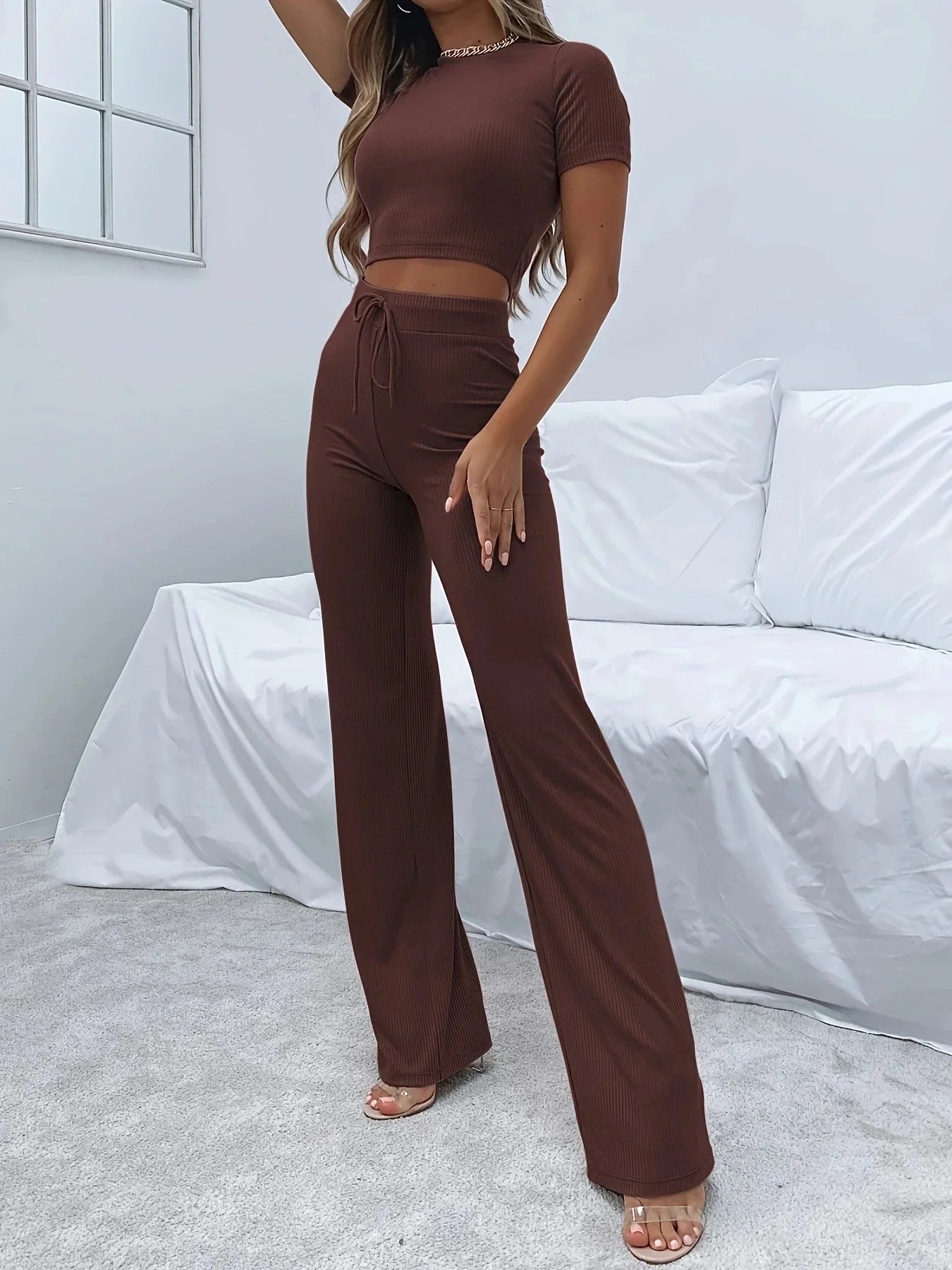 Gwen Set | Ribbed Crop Top and High-Waist Legging Co-ord