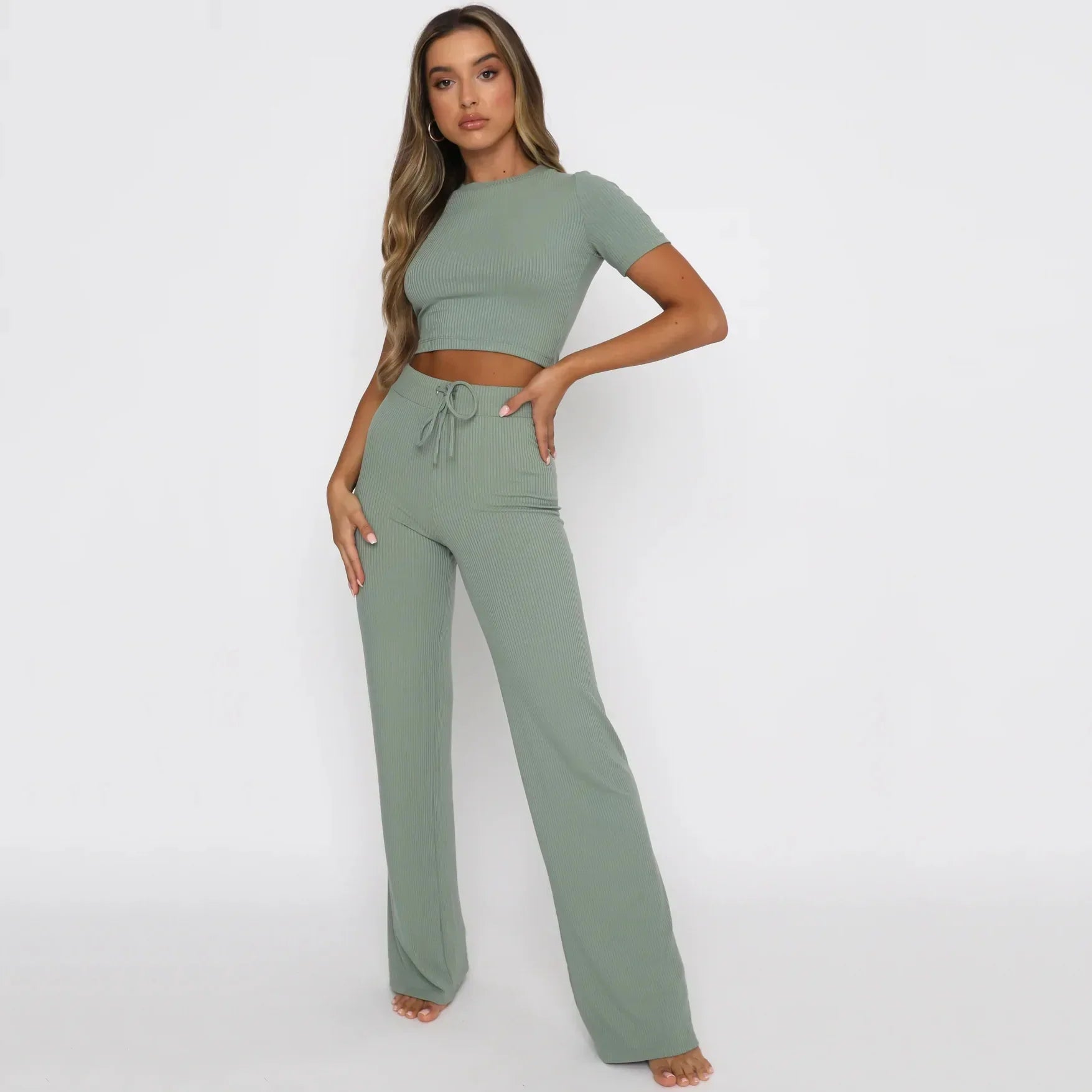Gwen Set | Ribbed Crop Top and High-Waist Legging Co-ord
