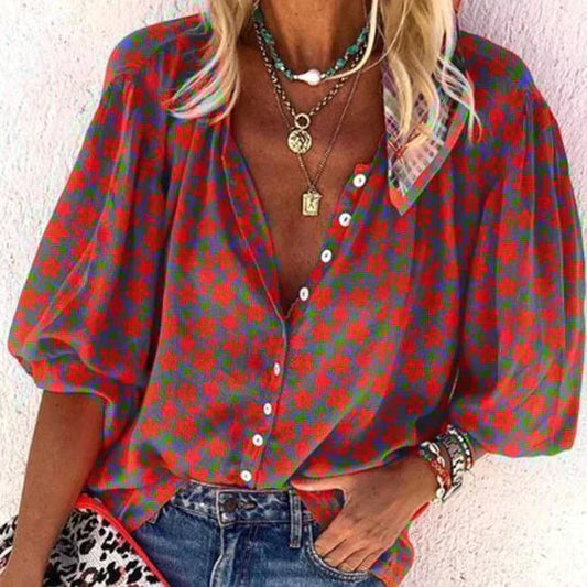 Gwenna Blouse | Floral Puff Sleeve Vintage Button Top