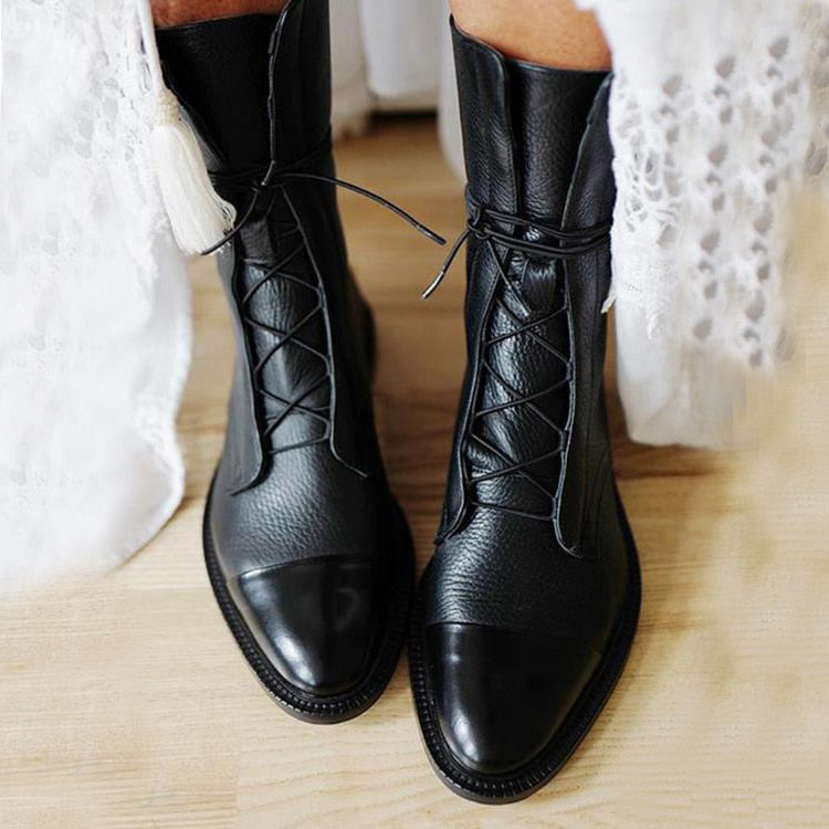 Isabella Lace-Up Cap Toe Ankle Boots | Ankle-Wrap Detail Ankle Boots