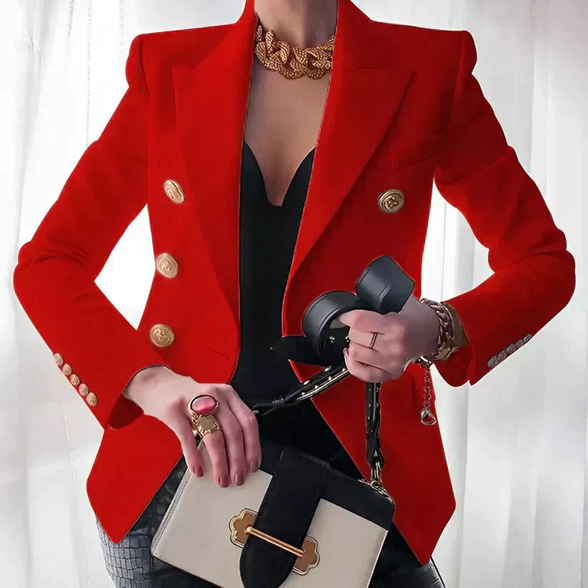 Sienna Tailored Double-Breasted Blazer | Gold Buttons Hip-Length Blazer