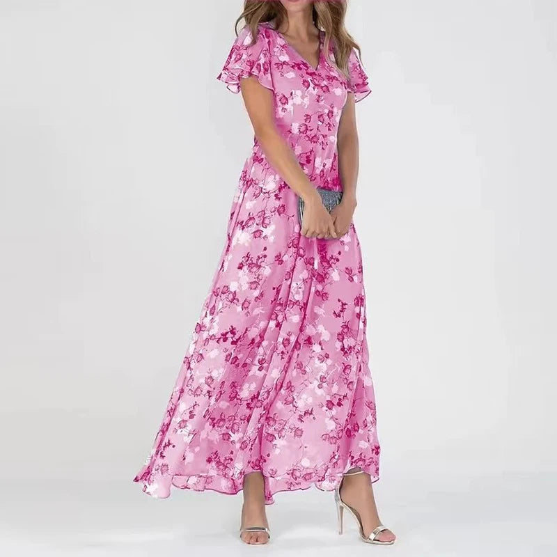 Honey Dress | Flowing Floral Maxi Dress with Flutter Sleeves