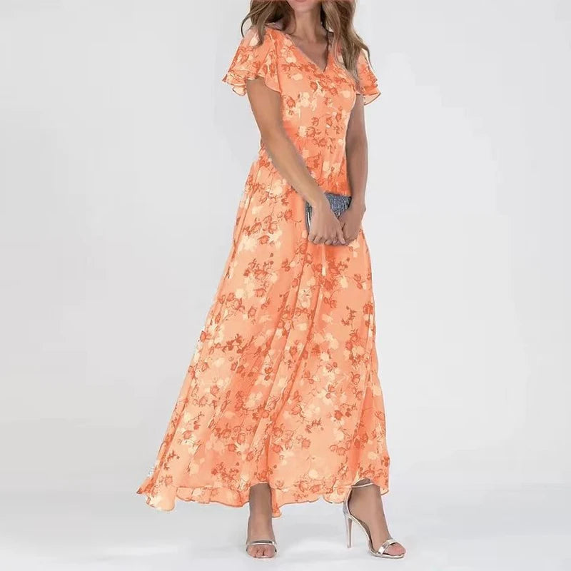 Honey Dress | Flowing Floral Maxi Dress with Flutter Sleeves