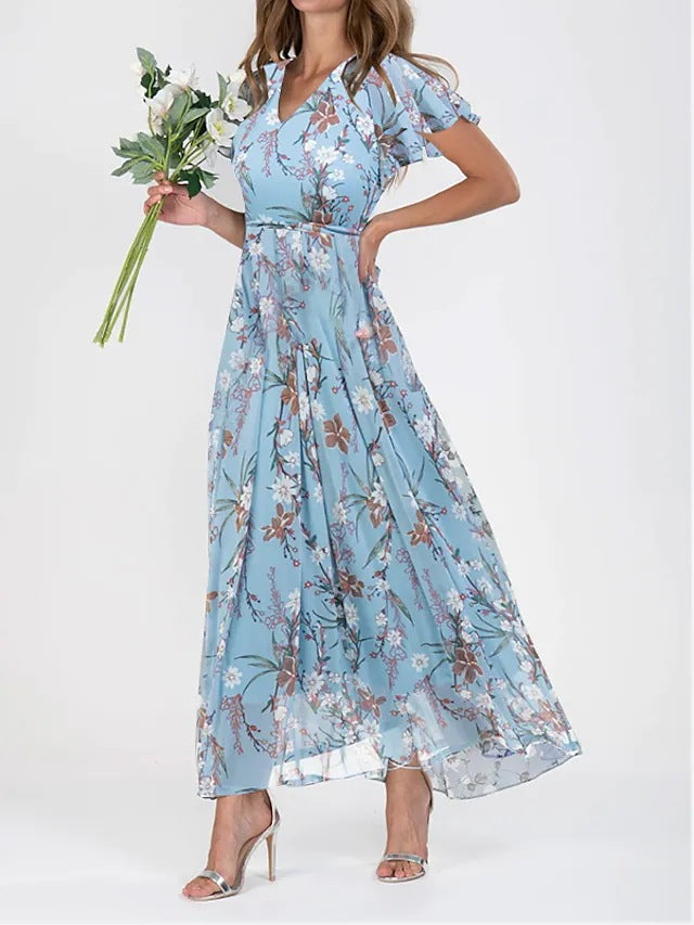 Honey Dress | Flowing Floral Maxi Dress with Flutter Sleeves