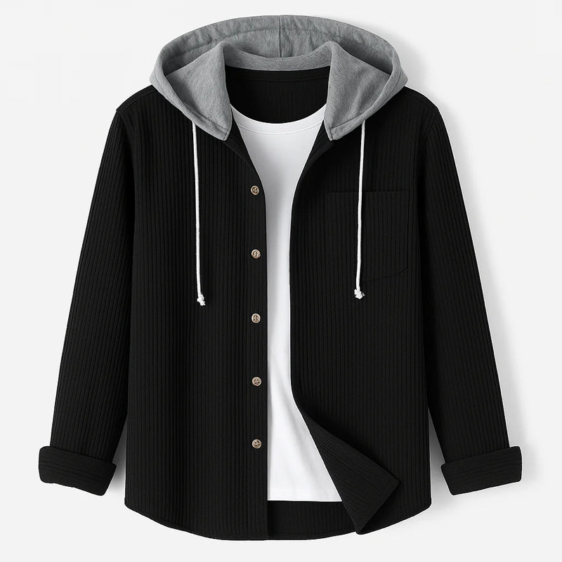 Jack Ribbed Relaxed Fit Overshirt | Hooded Button Front Overshirt