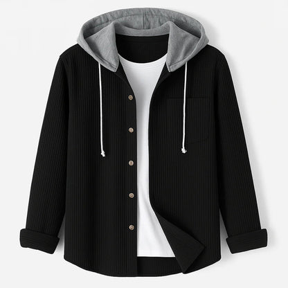 Jack Ribbed Relaxed Fit Overshirt | Hooded Button Front Overshirt