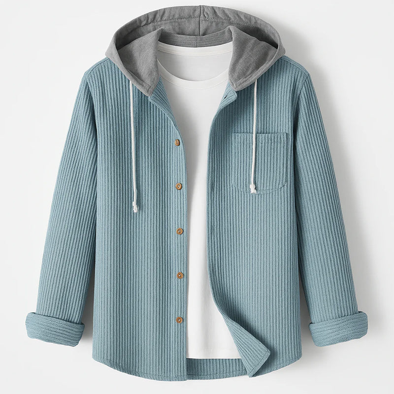 Jack Ribbed Relaxed Fit Overshirt | Hooded Button Front Overshirt