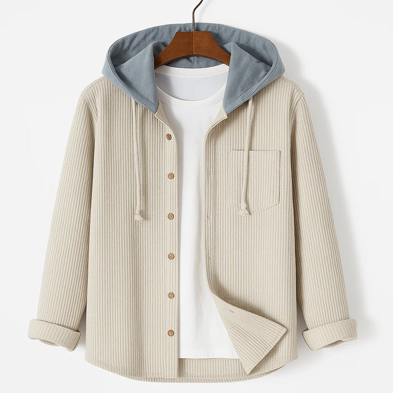 Jack Ribbed Relaxed Fit Overshirt | Hooded Button Front Overshirt