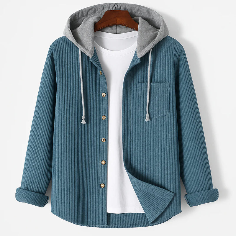 Jack Ribbed Relaxed Fit Overshirt | Hooded Button Front Overshirt