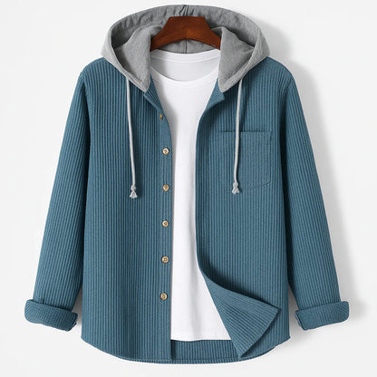 Jack Ribbed Relaxed Fit Overshirt | Hooded Button Front Overshirt