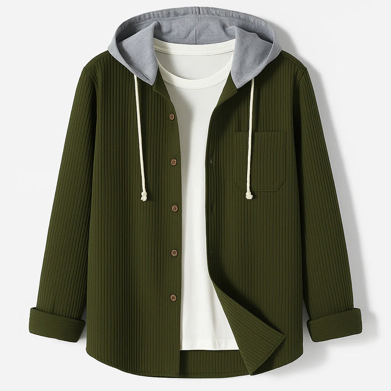 Jack Ribbed Relaxed Fit Overshirt | Hooded Button Front Overshirt