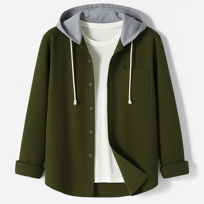 Jack Ribbed Relaxed Fit Overshirt | Hooded Button Front Overshirt
