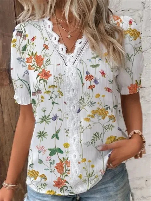 Ieva Blouse | Floral Lace-Trimmed Summer Top