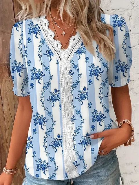Ieva Blouse | Floral Lace-Trimmed Summer Top