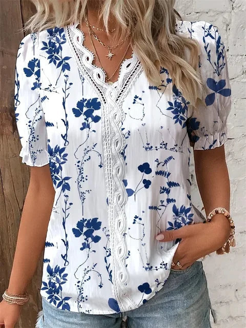 Ieva Blouse | Floral Lace-Trimmed Summer Top