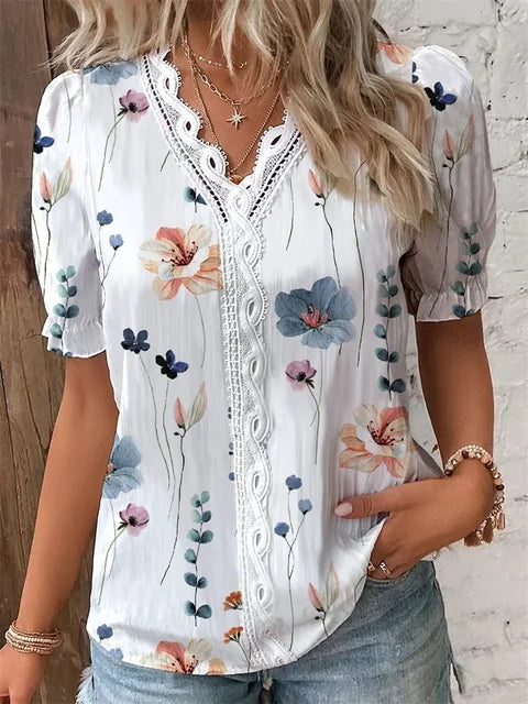 Ieva Blouse | Floral Lace-Trimmed Summer Top