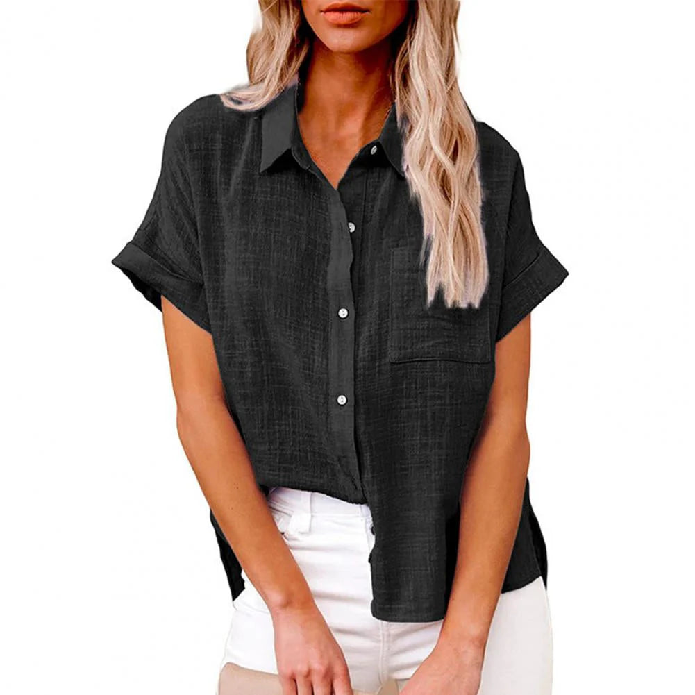 Ilaria Blouse | Elegant Short Sleeve Button-Up Top
