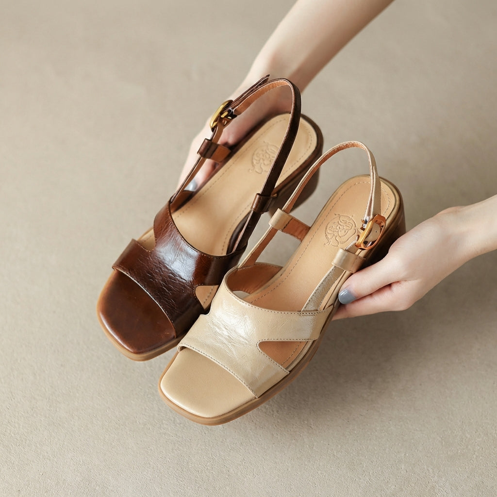 Isla Block Heel Sandals | Open Toe Slingback Strap Sandals