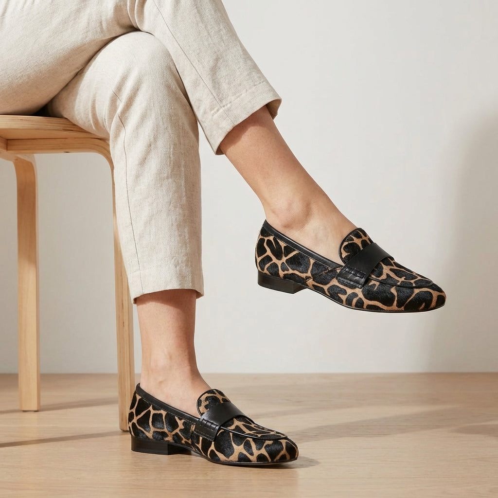 Isla Low-Cut Loafers | Animal Print Strap Trim Loafers