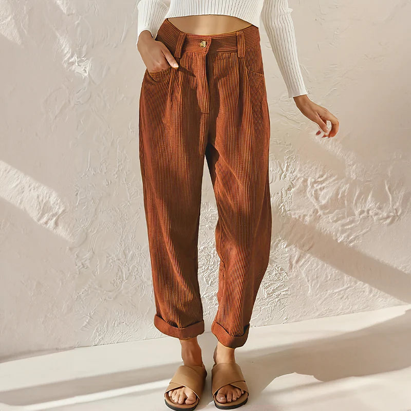 Imani Trouser | Casual Ribbed High Waist Pants