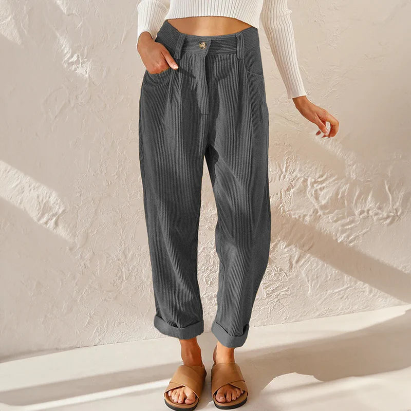 Imani Trouser | Casual Ribbed High Waist Pants