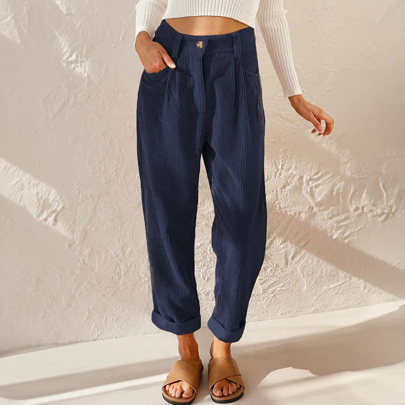 Imani Trouser | Casual Ribbed High Waist Pants