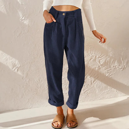 Imani Trouser | Casual Ribbed High Waist Pants